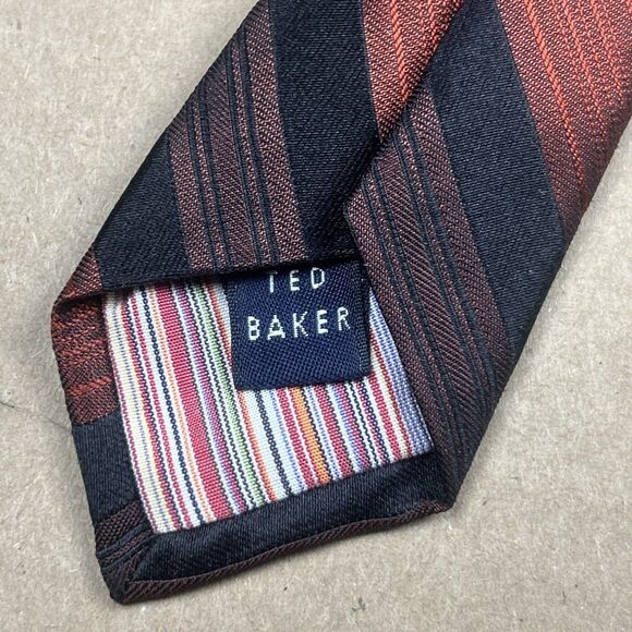 Ted Baker London Tie Men’s 61”x3.5” Silk Red Black Stripes - Picture 4 of 5